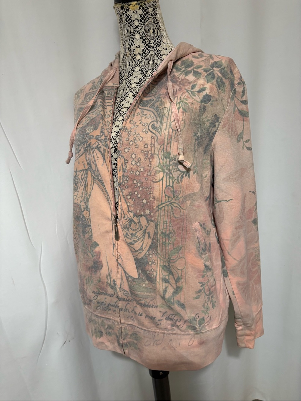 Women’s Decorative Zip-Up Hoodie Sz XL Art Nouveau Design Soft Colors Full Zip - Picture 10 of 10